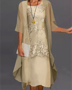 Rishta Women’s Chiffon Dress Set – Elegant Lace Midi Dress with 3/4 Sleeves
