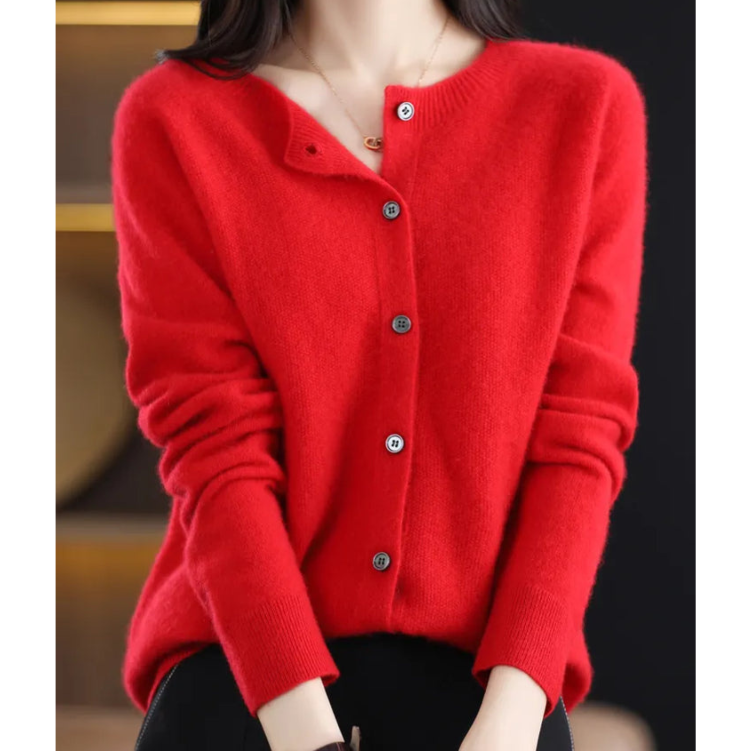 Mercy Women’s Merino Wool Cardigan – Soft Cashmere Knit with Classic Round Neck