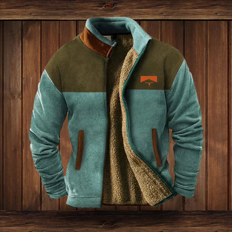 Noah Men’s Winter Jacket – Fleece-Lined Western Coat with Ethnic Pattern Design