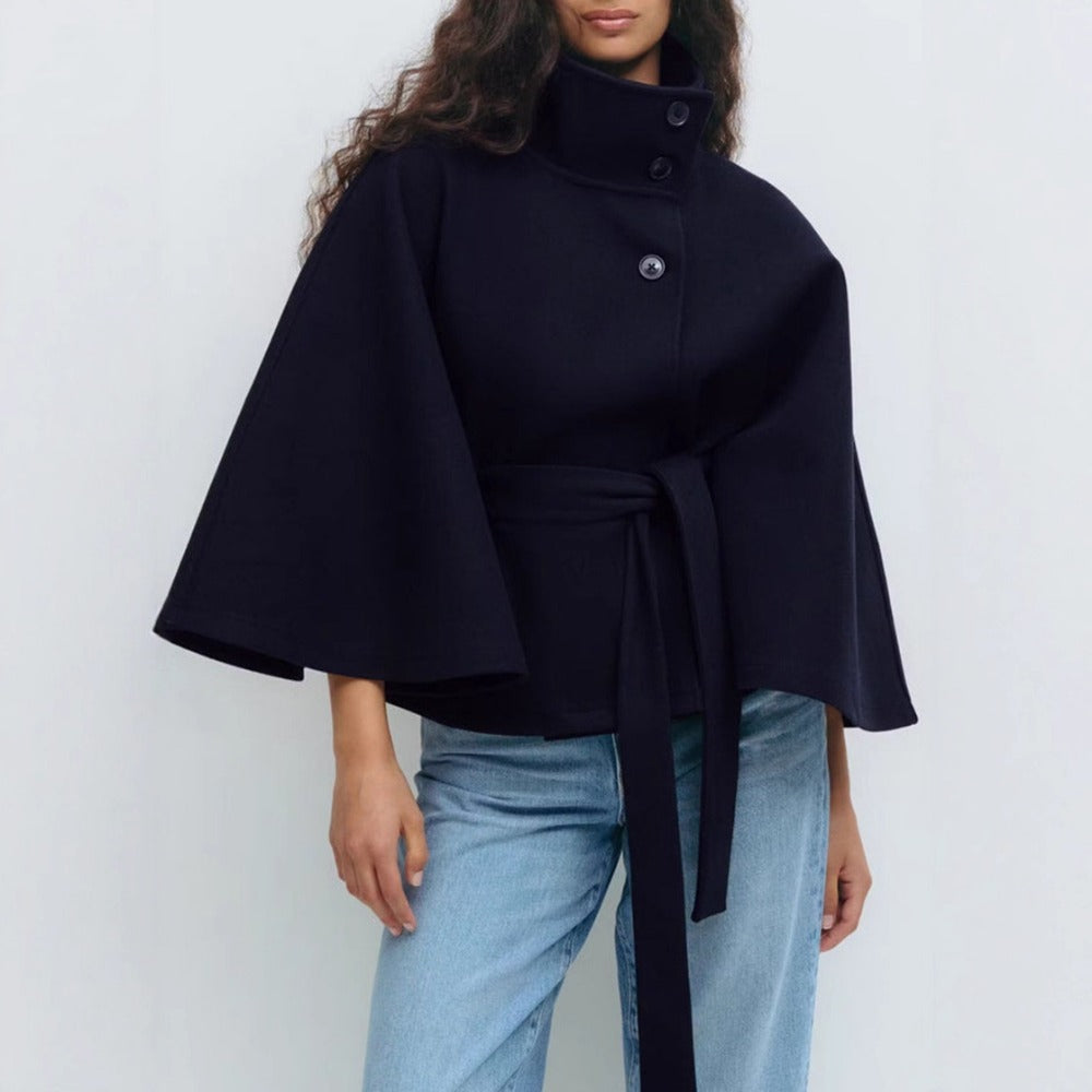 Charlotte Women’s Cape Coat – Elegant Belted Winter Coat with High Collar