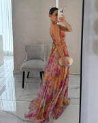 Tracy Women's Long Dress – Floral Summer Dress with Adjustable Closure & Flowing Silhouette