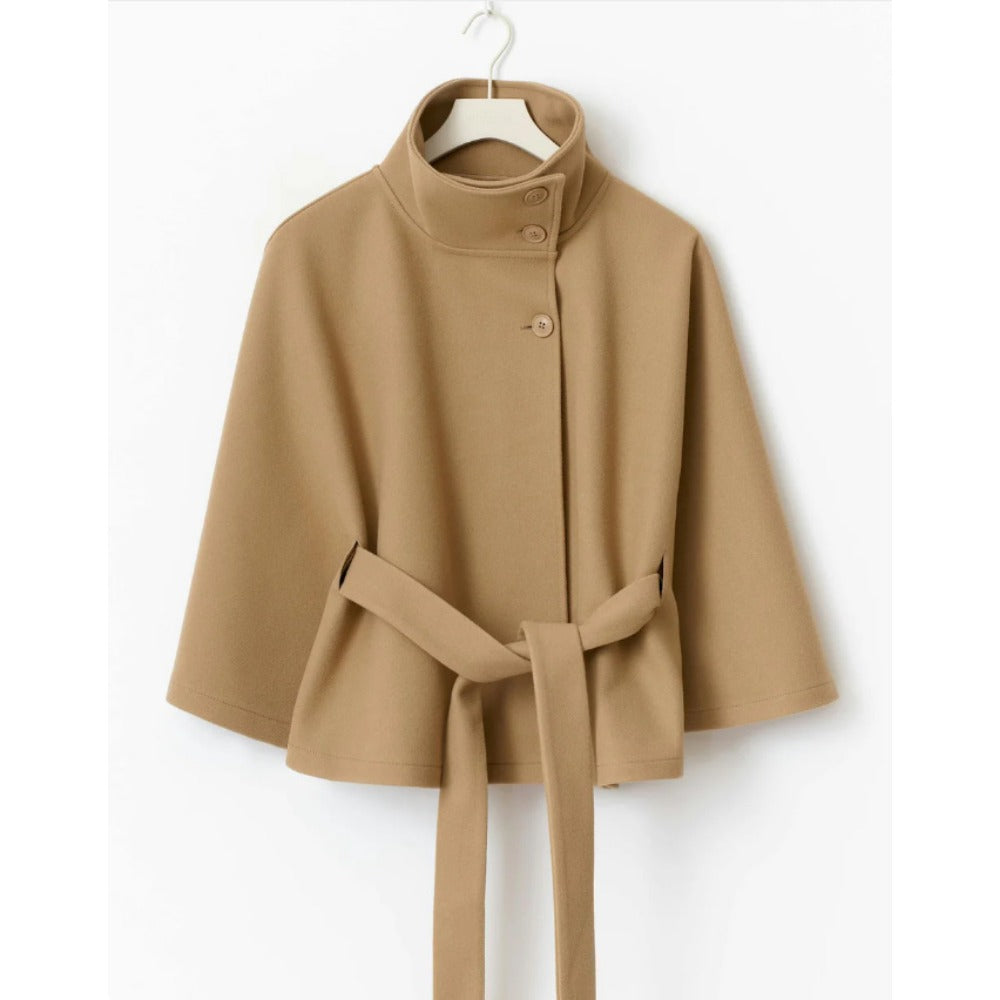 Katie Women's Cape Coat – High Collar & Adjustable Belt for Sophisticated Winter Warmth