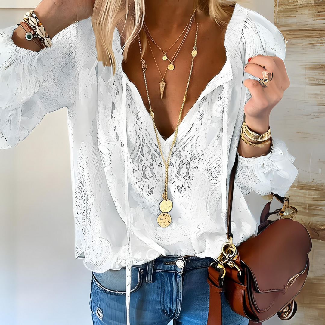 Cillian Women's Blouse – Sophisticated Lace Blouse with Bow & Sheer Details