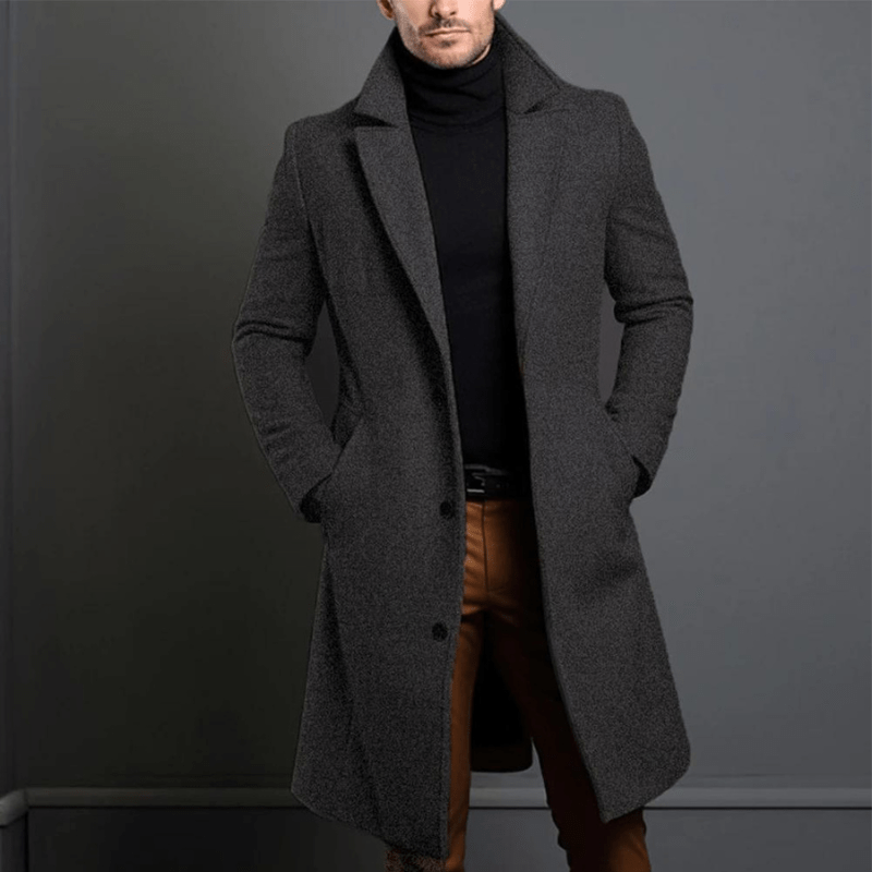 Nathan Men's Long Winter Trench Coat – Insulated Overcoat with Classic Tailored Fit & Timeless Style