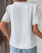 Adeline Women's Vintage Cotton Blouse – Lace Puff Sleeve Top with Timeless Romantic Style