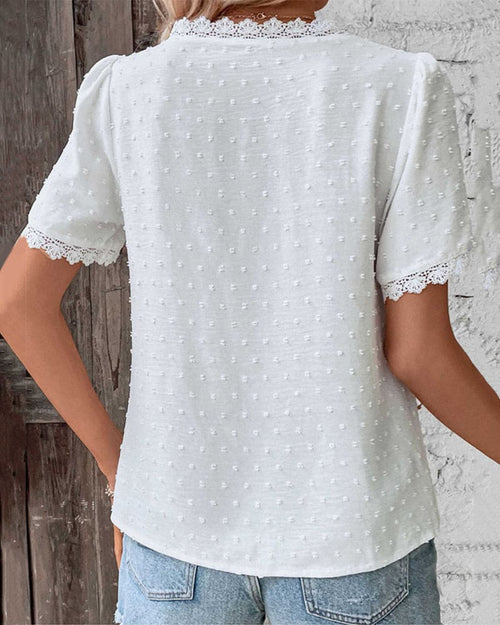 Adeline Women's Vintage Cotton Blouse – Lace Puff Sleeve Top with Timeless Romantic Style