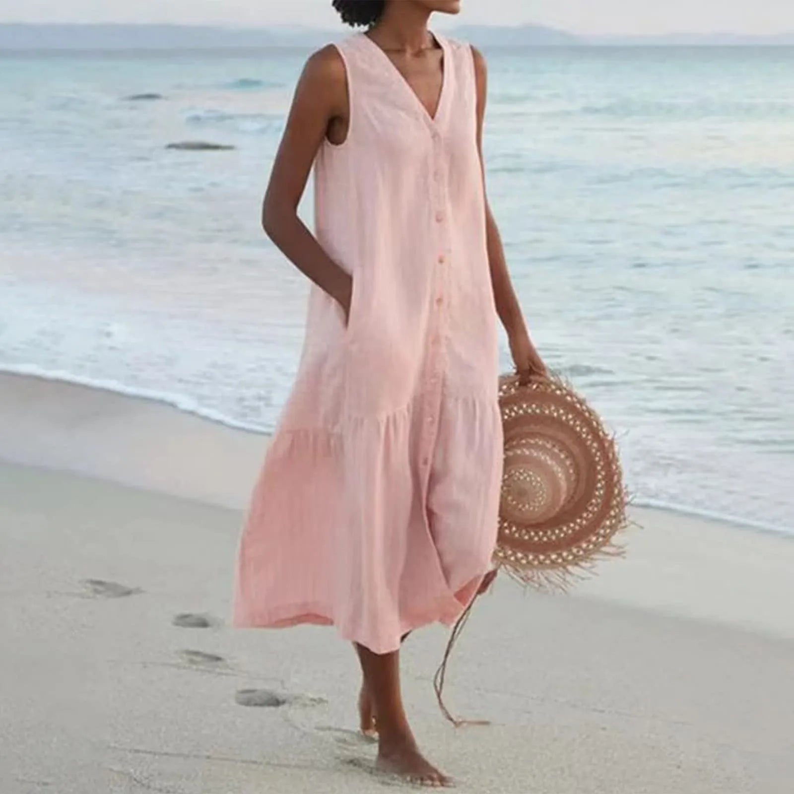 Lena Women’s V-Neck Maxi Dress – Elegant Flowing Summer Dress with Flattering Fit