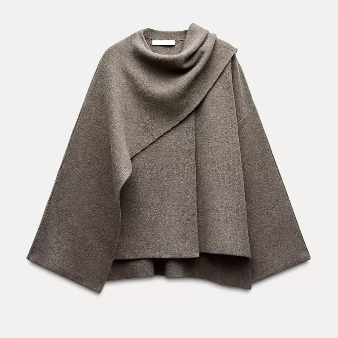 Serena Women's Wool Poncho – Asymmetrical Winter Cape with Elegant Relaxed Fit
