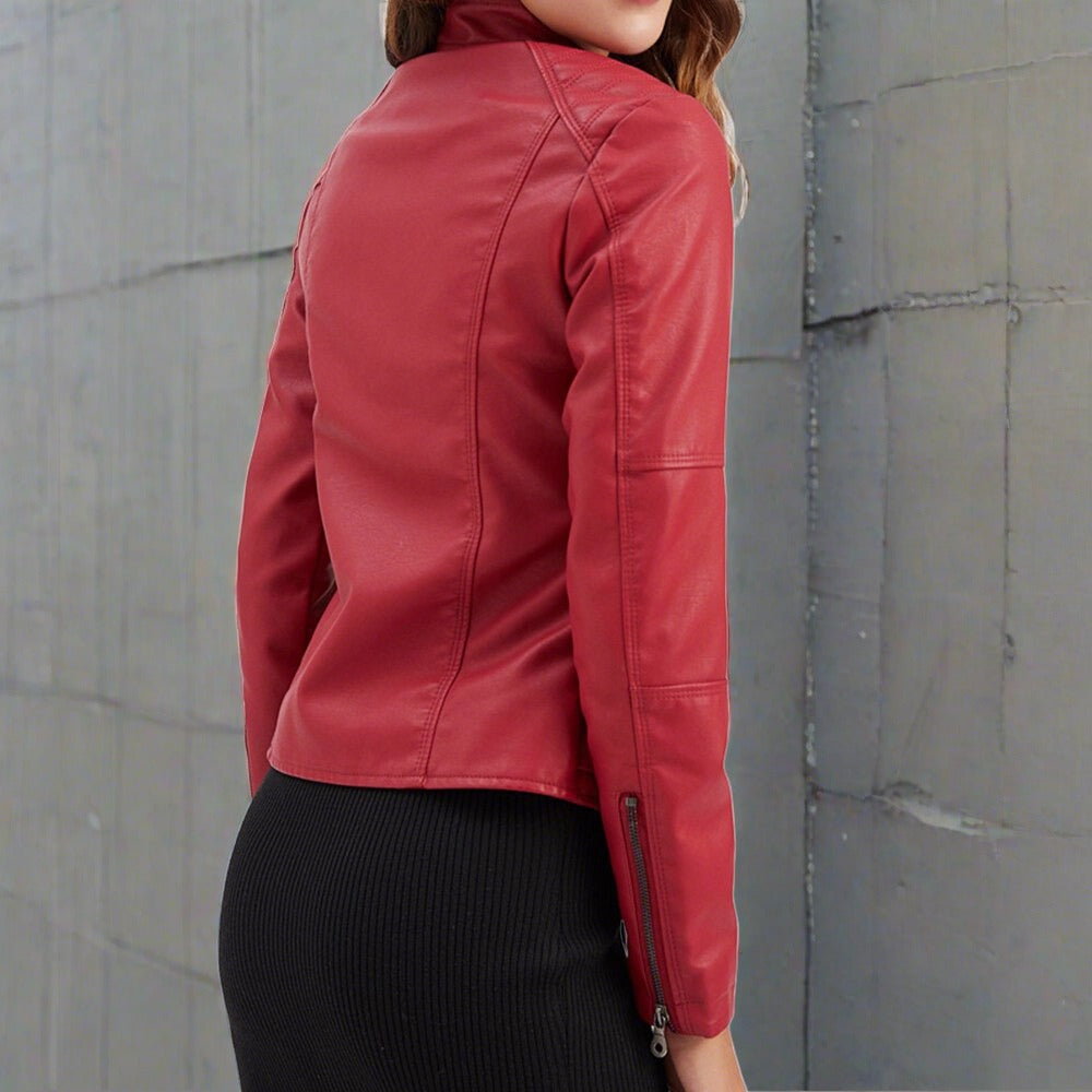 Katie Women's Leather Jacket – Sophisticated Regular Fit with Zippered Handy Pockets & Zip Closure