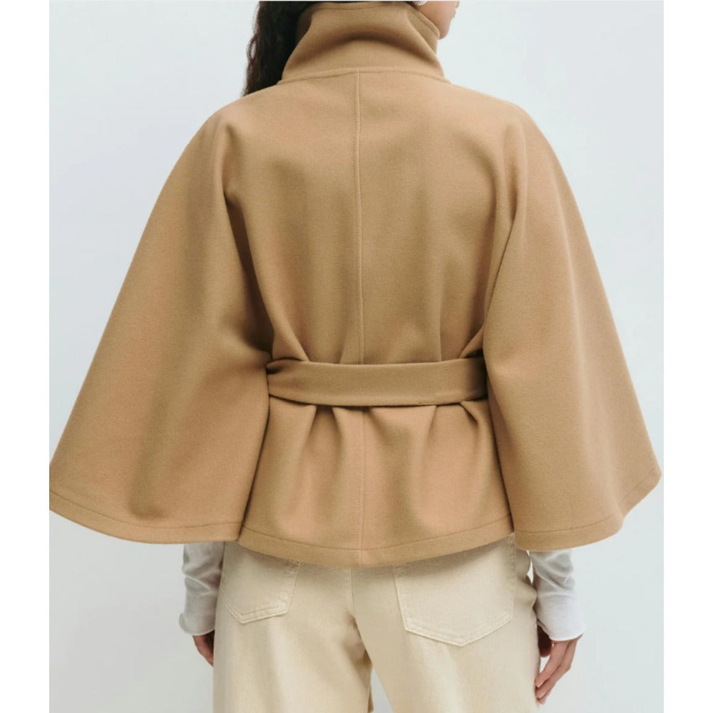 Katie Women's Cape Coat – High Collar & Adjustable Belt for Sophisticated Winter Warmth