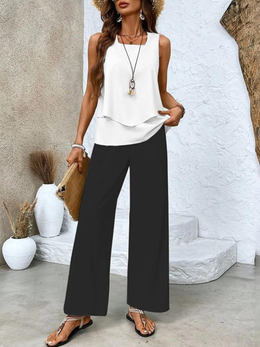 Elodie Women's Floral Two-Piece Set – Elegant Printed Top & Flattering Pants Outfit