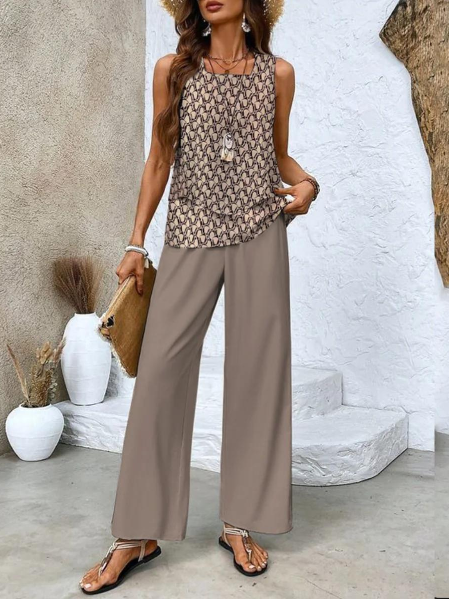 Elodie Women's Floral Two-Piece Set – Elegant Printed Top & Flattering Pants Outfit
