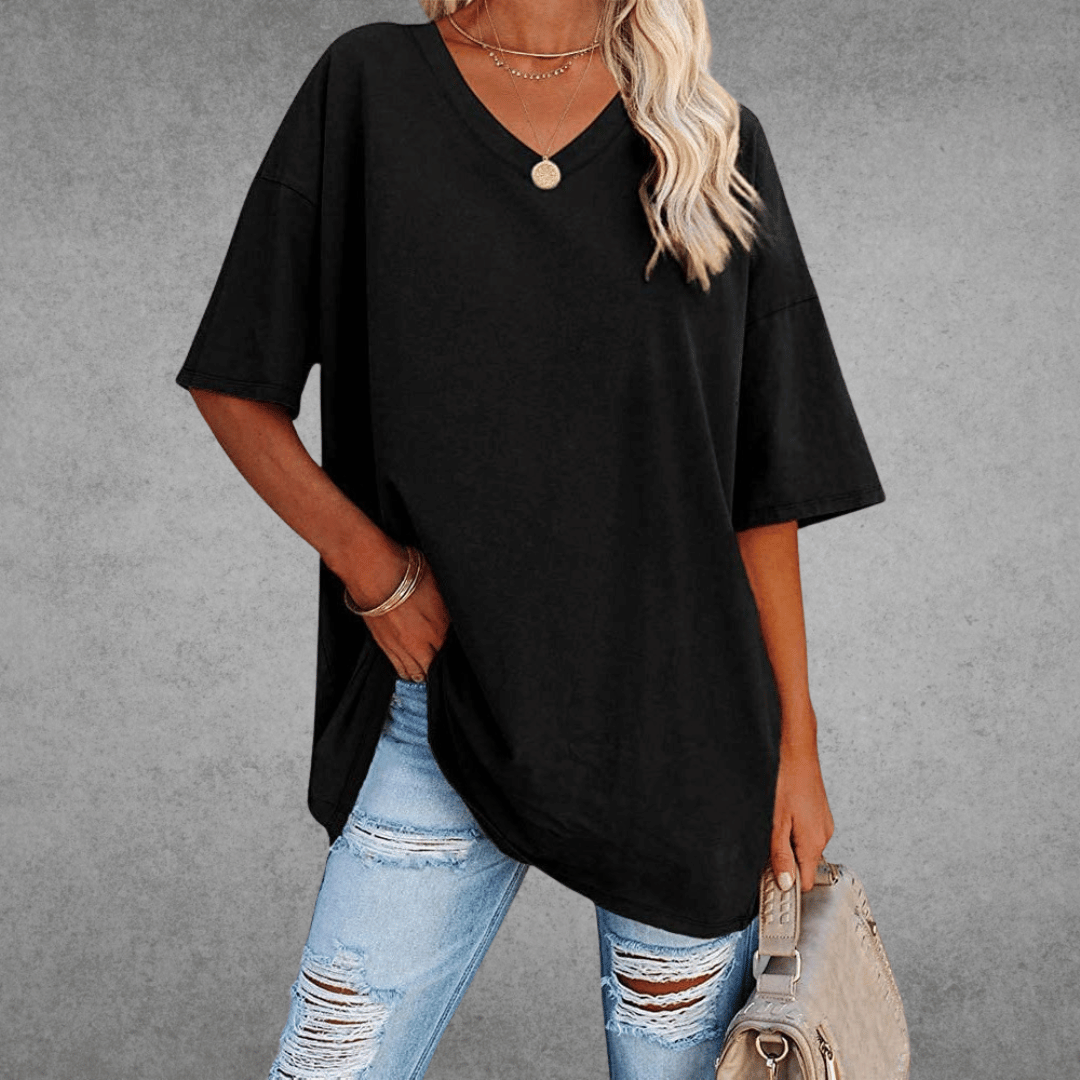 Aubrey Women's Oversized V-Neck T-Shirt – Lightweight Relaxed Tee with Breathable Fabric