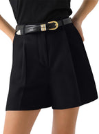 Celine - High Waist Tailored Pleated Shorts with Pockets for Smart Casual Summer Style