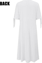 Maren Women's Eyelet V-Neck Maxi Dress with Tie Sleeves and Pockets