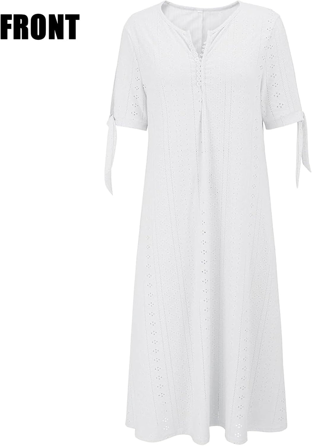 Maren Women's Eyelet V-Neck Maxi Dress with Tie Sleeves and Pockets