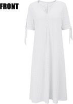 Maren Women's Eyelet V-Neck Maxi Dress with Tie Sleeves and Pockets
