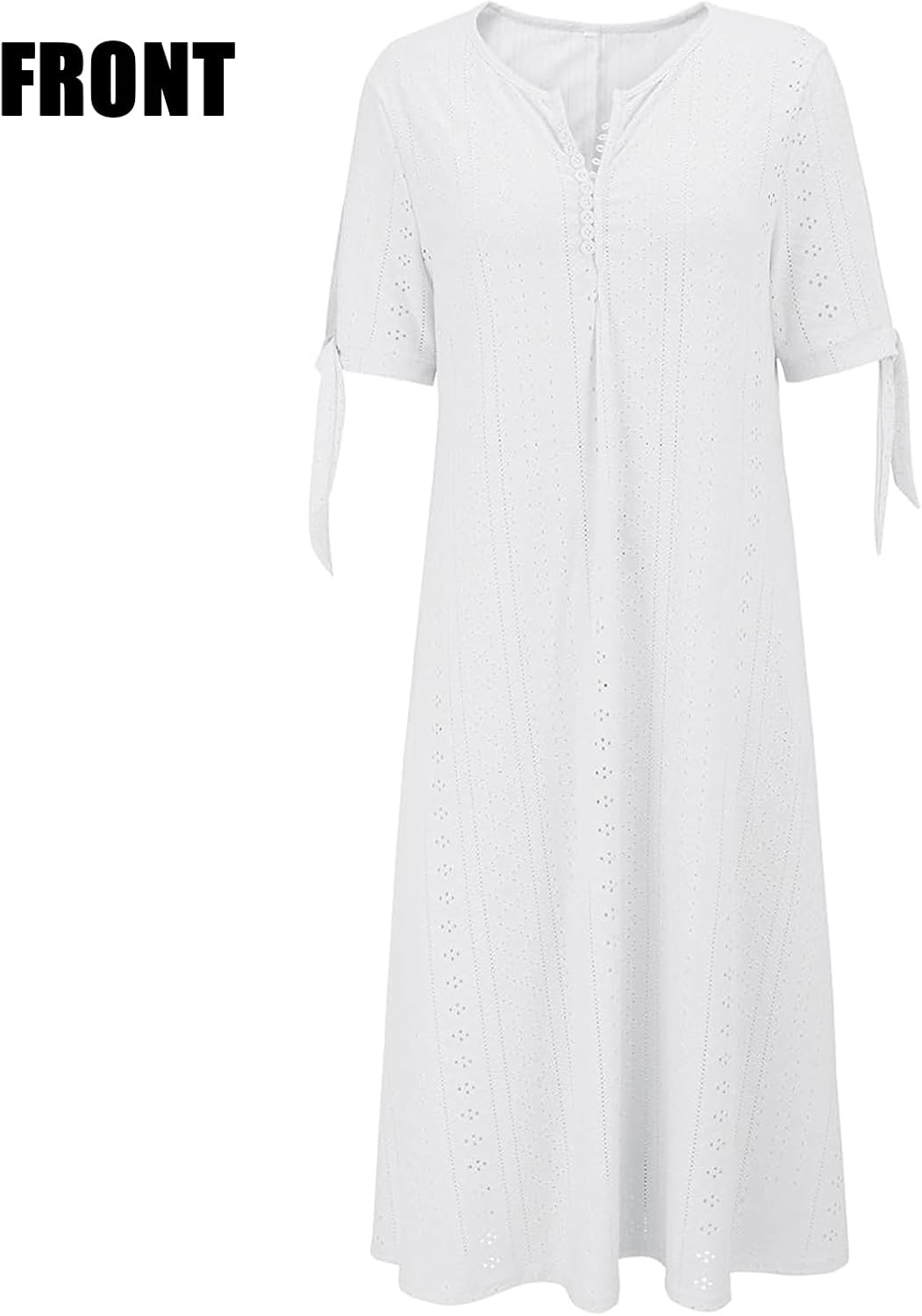Maren Women's Eyelet V-Neck Maxi Dress with Tie Sleeves and Pockets