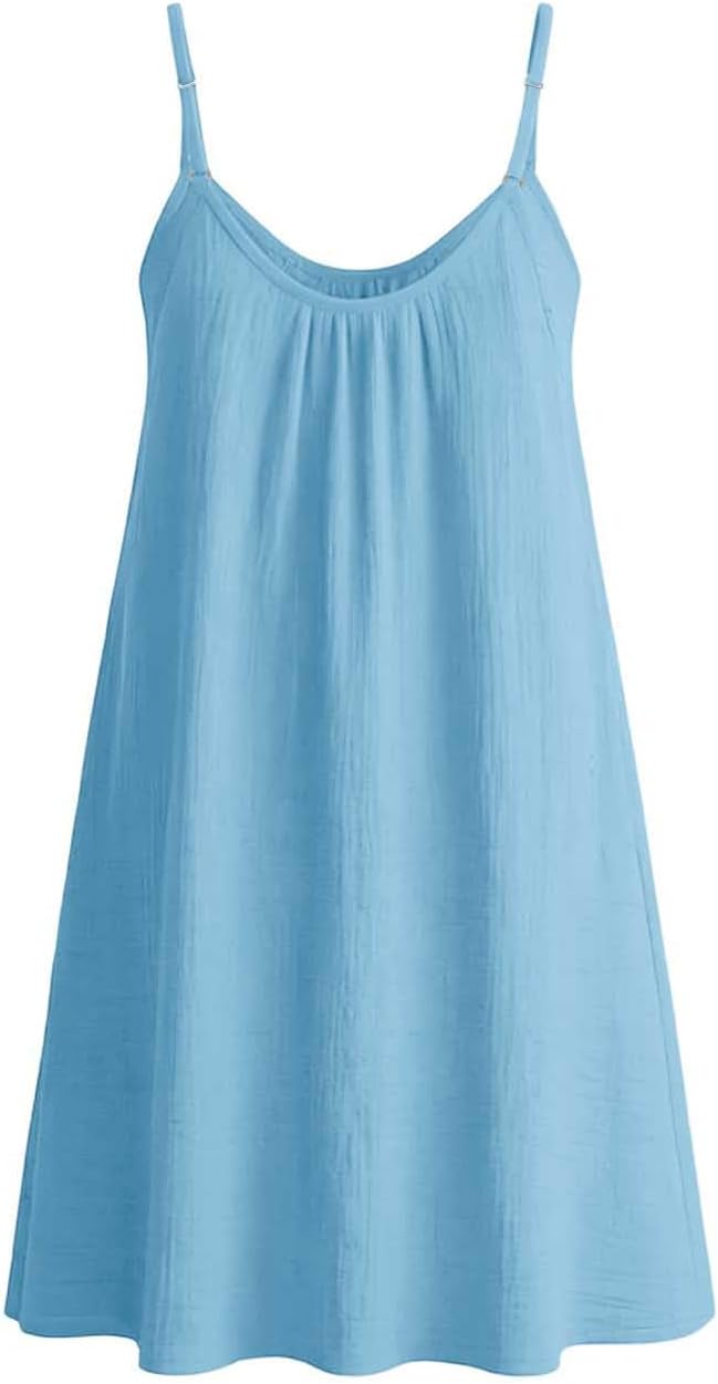 Amélie Cotton Linen Swing Dress – Sleeveless Spaghetti Strap Mini Sundress