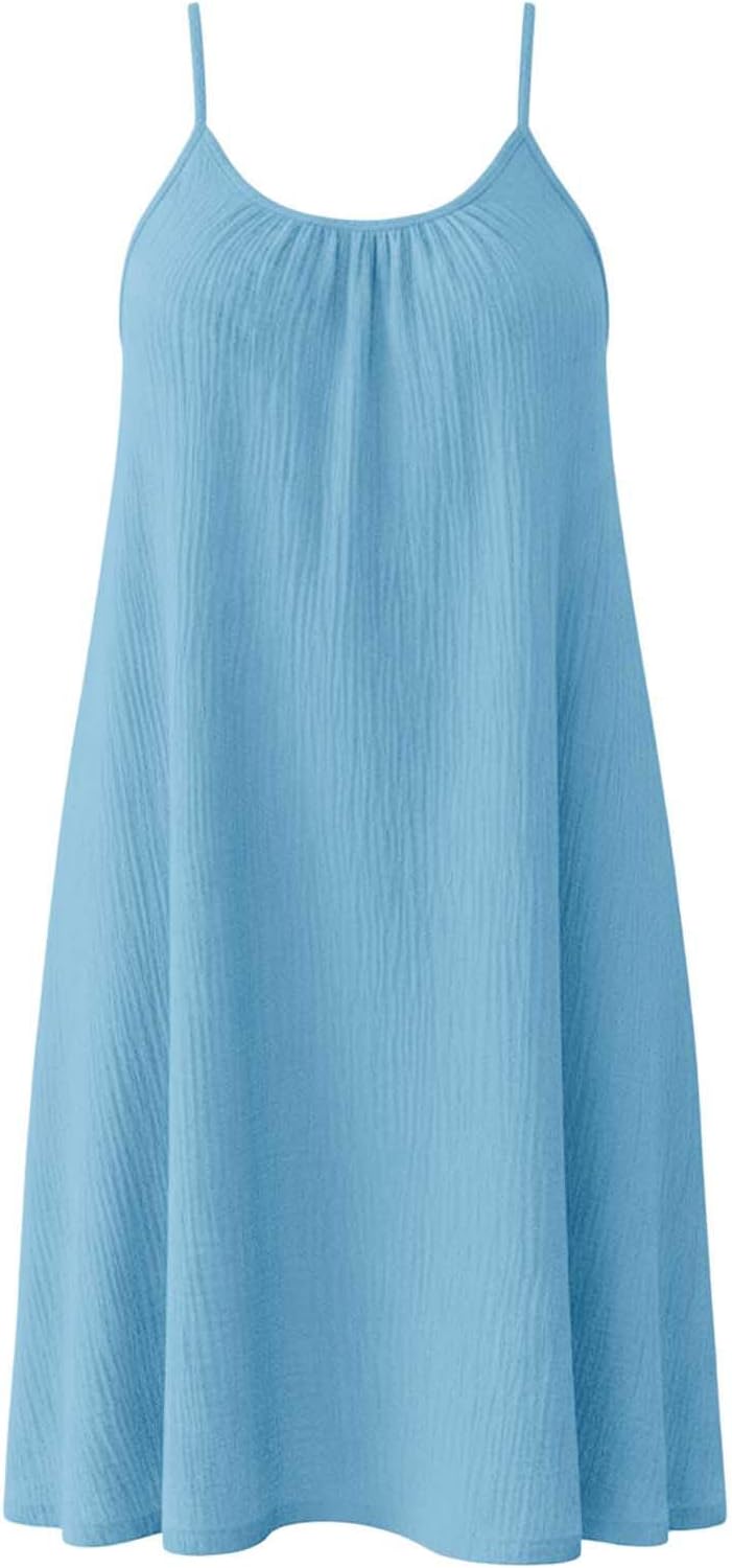 Amélie Cotton Linen Swing Dress – Sleeveless Spaghetti Strap Mini Sundress