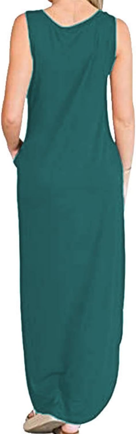 Celestia Women's Sleeveless Good Vibes Graphic Maxi Dress with Side Pockets