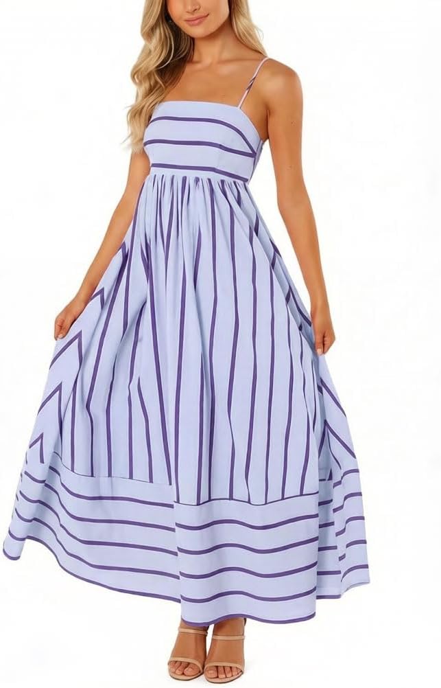 Seraphina Women's Striped Maxi Dress with Smocked Back, Cut-Out Detail & Pockets