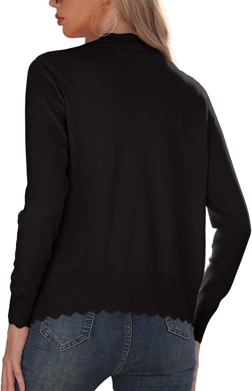 Nerina - Lightweight Knit Cardigan with Scalloped Trim and Button Front for Women
