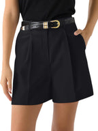 Celine - High Waist Tailored Pleated Shorts with Pockets for Smart Casual Summer Style