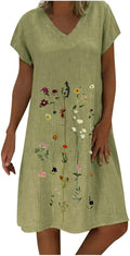 Mireille Floral Print Linen Blend T-Shirt Dress – V-Neck Short Sleeve Mini
