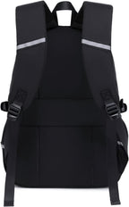 Lucia Large Black Laptop Backpack for College with Pom-Pom Charm and Luggage Strap