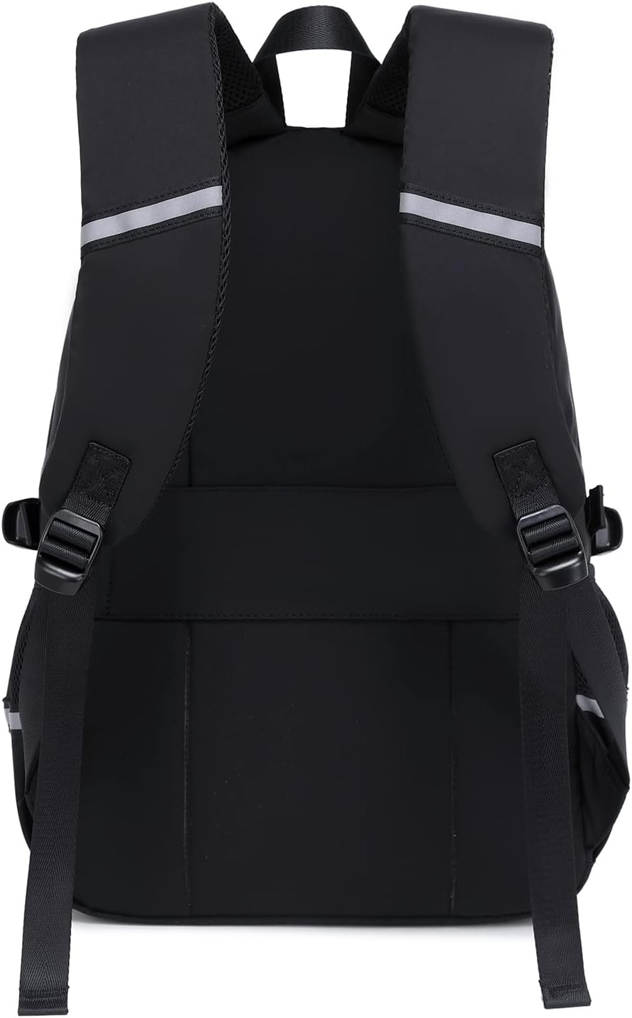 Lucia Large Black Laptop Backpack for College with Pom-Pom Charm and Luggage Strap