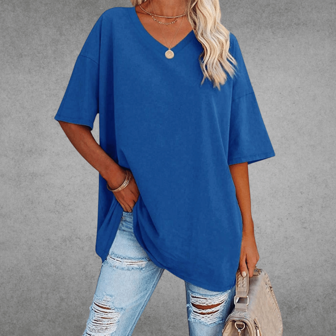 Aubrey Women's Oversized V-Neck T-Shirt – Lightweight Relaxed Tee with Breathable Fabric
