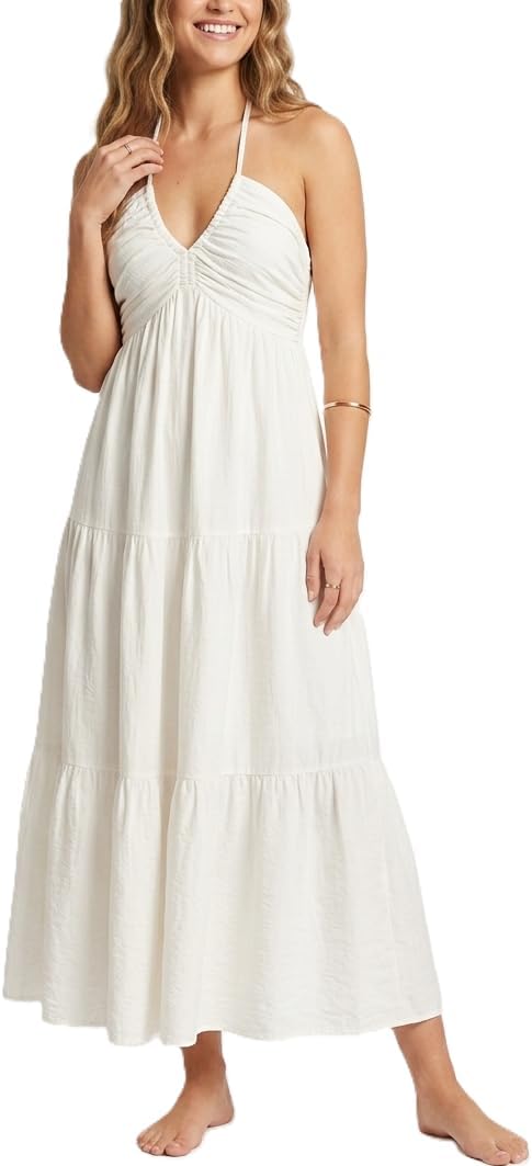 Soleia Women's Twist Halter Maxi Dress with Tiered Skirt, Cut-Out Detail & Pockets