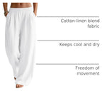 Marites - Linen Blend Wide Leg Palazzo Pants with Elastic Waist and Side Pockets
