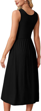 Maeve Women's Sleeveless Midi Dress with Empire Waist, Flowy A-Line Skirt & Side Pockets