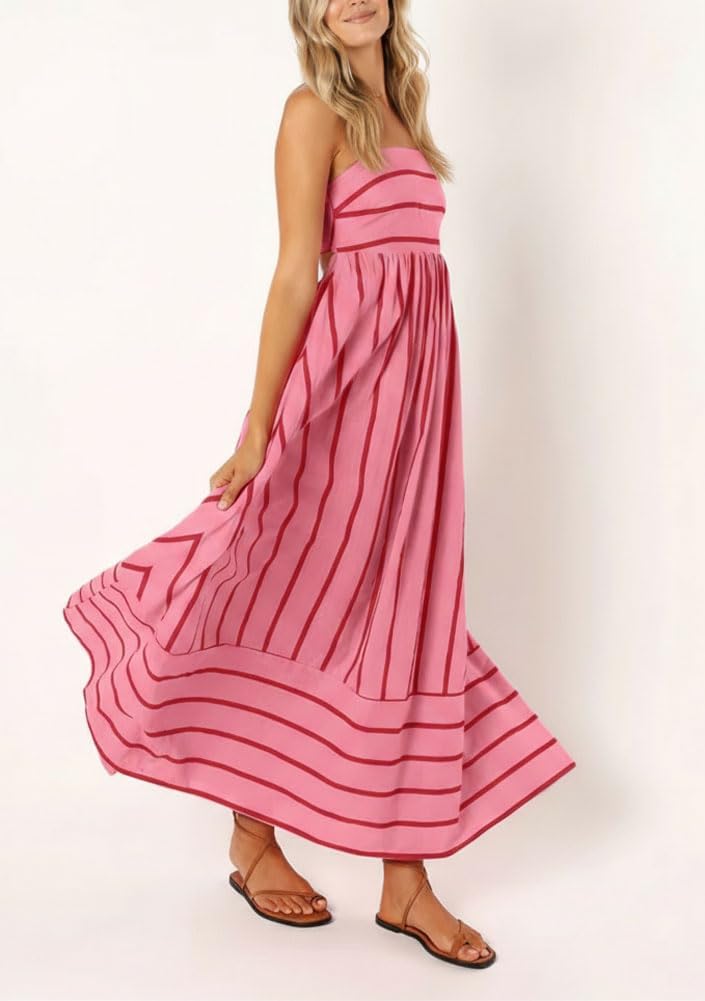 Seraphina Women's Striped Maxi Dress with Smocked Back, Cut-Out Detail & Pockets