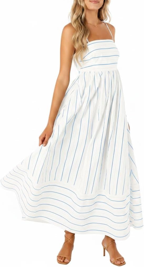 Seraphina Women's Striped Maxi Dress with Smocked Back, Cut-Out Detail & Pockets