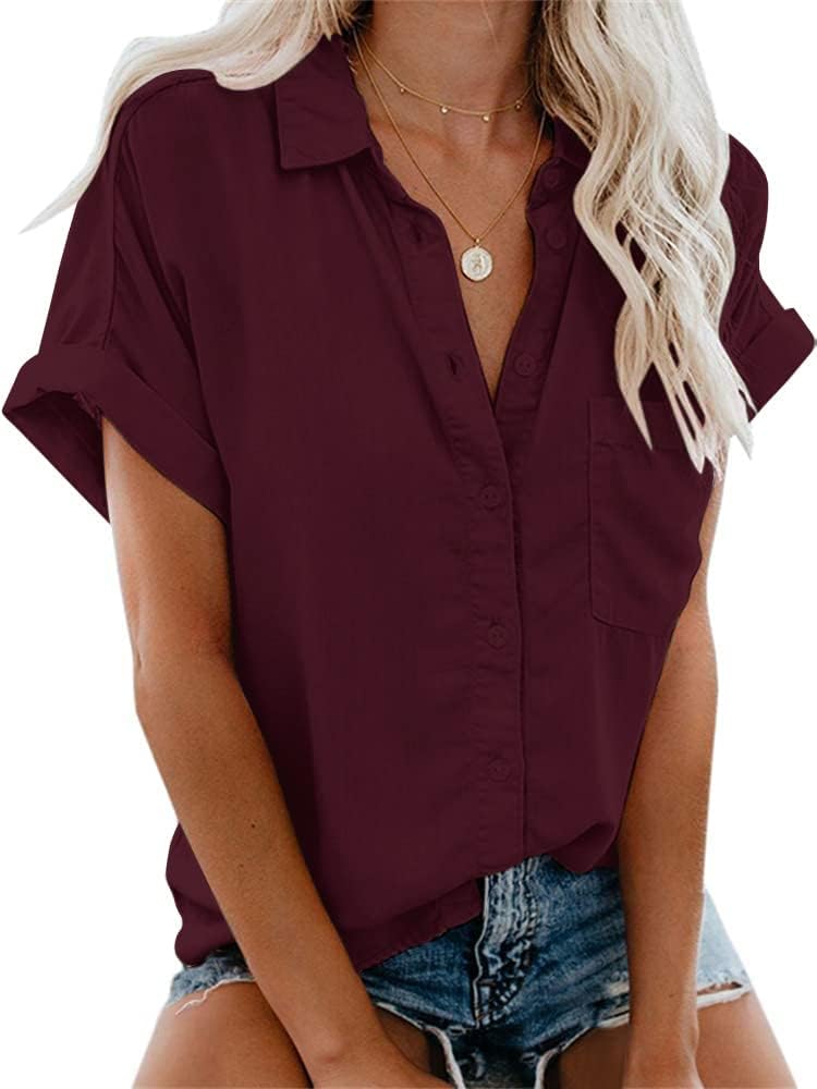 Princess - Oversized Cotton Button Down Short Sleeve Collared Summer Shirt for Women