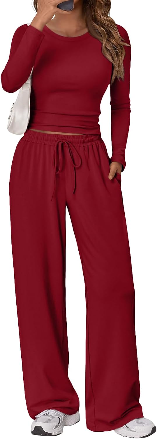 Miles Women's Two-Piece Lounge Set – Ruched Long-Sleeve Top & Wide-Leg Pants