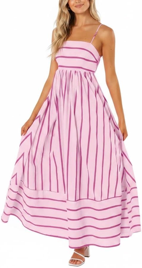 Seraphina Women's Striped Maxi Dress with Smocked Back, Cut-Out Detail & Pockets