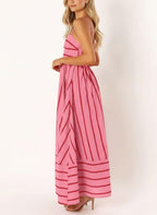 Seraphina Women's Striped Maxi Dress with Smocked Back, Cut-Out Detail & Pockets