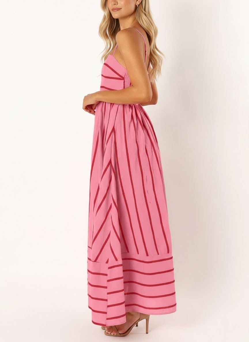 Seraphina Women's Striped Maxi Dress with Smocked Back, Cut-Out Detail & Pockets