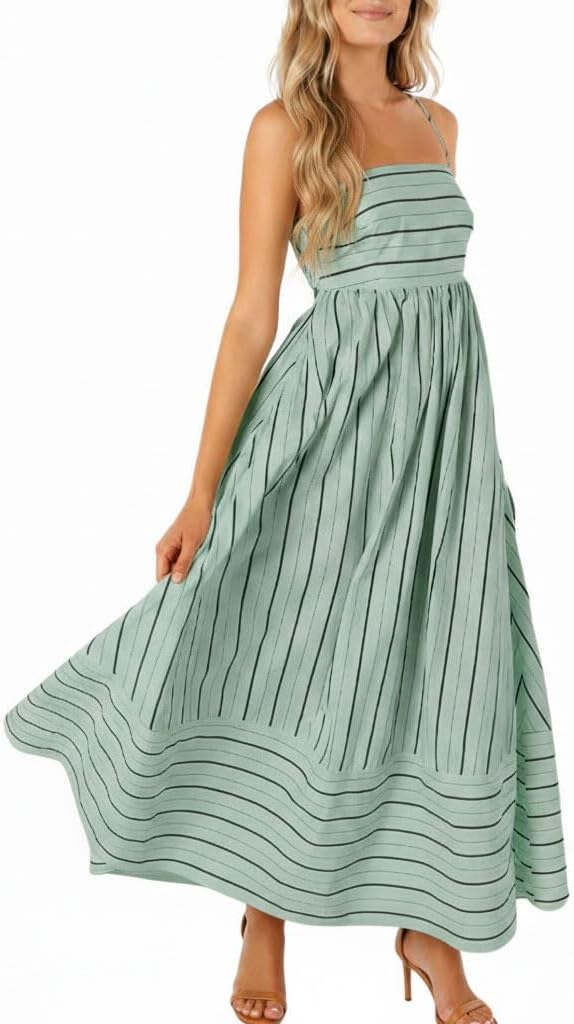 Seraphina Women's Striped Maxi Dress with Smocked Back, Cut-Out Detail & Pockets