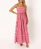 Seraphina Women's Striped Maxi Dress with Smocked Back, Cut-Out Detail & Pockets