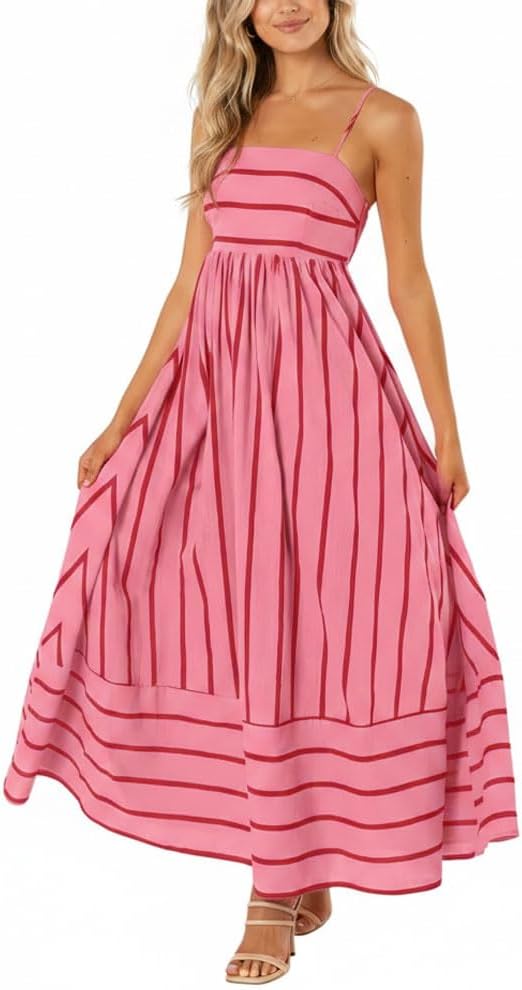 Seraphina Women's Striped Maxi Dress with Smocked Back, Cut-Out Detail & Pockets