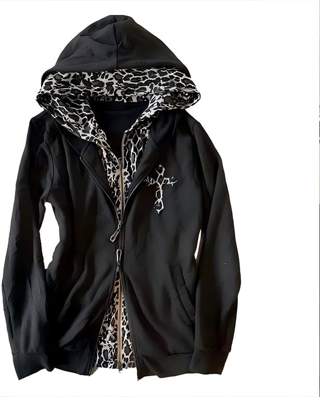 Zoe Women's Leopard Print Hoodie – Tailored Fit, Y2K Style & Plush Fabric