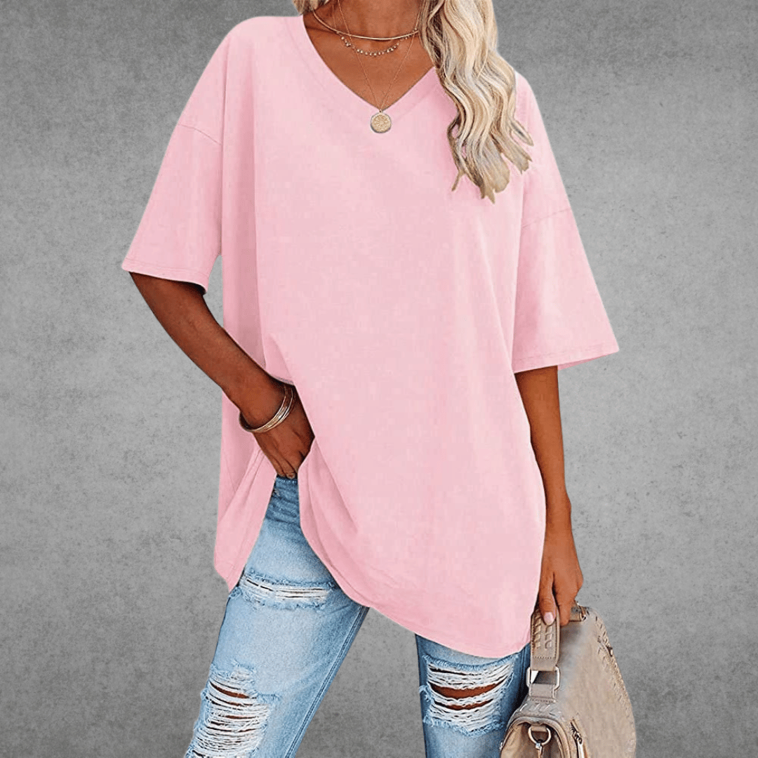 Aubrey Women's Oversized V-Neck T-Shirt – Lightweight Relaxed Tee with Breathable Fabric