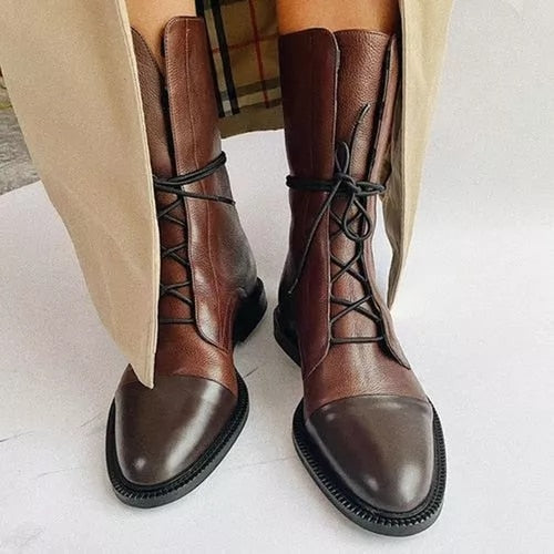 Seraphina Women's Premium Leather Knee Boots – Lace-Up Heeled Boots with Side Zip