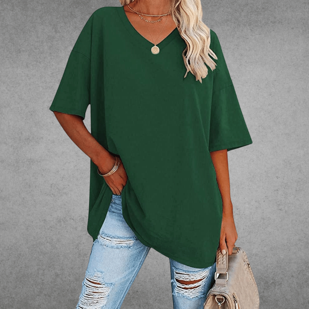 Aubrey Women's Oversized V-Neck T-Shirt – Lightweight Relaxed Tee with Breathable Fabric