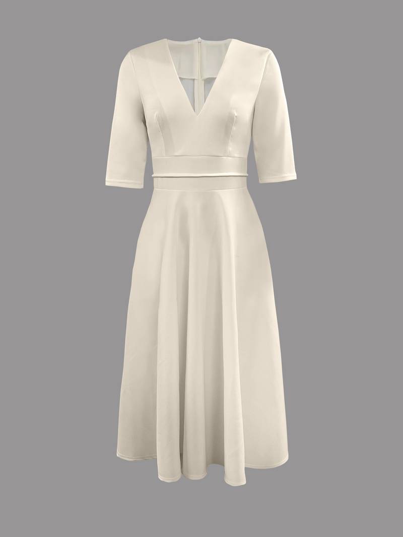 Alessia Women's Midi Dress – Elegant V-Neck A-Line Dress with Flattering Fit